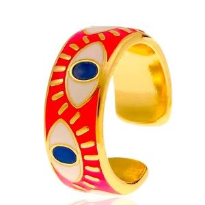 Colorful Enamel Chunky Evil Eye Open Ring Adjustable Accessories 18K Gold Plated